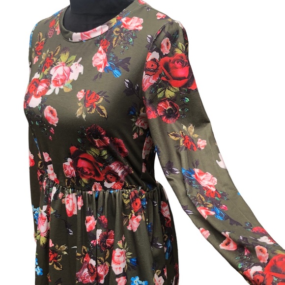 Zesica Hunter Green Pink Floral Long Sleeve Dress size Small - Picture 10 of 11